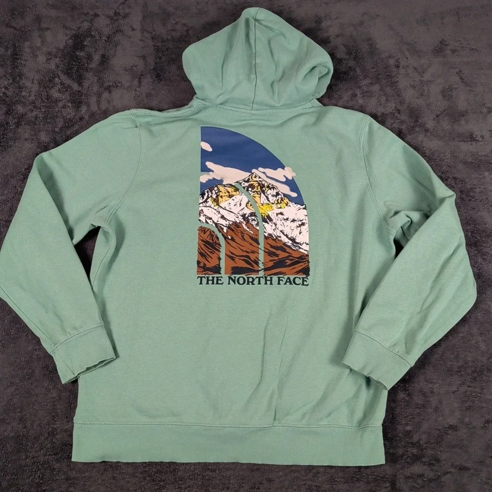 The North Face Hoodie Hooded Sweatshirt Half Dome Mountain Logo Mens XL Green